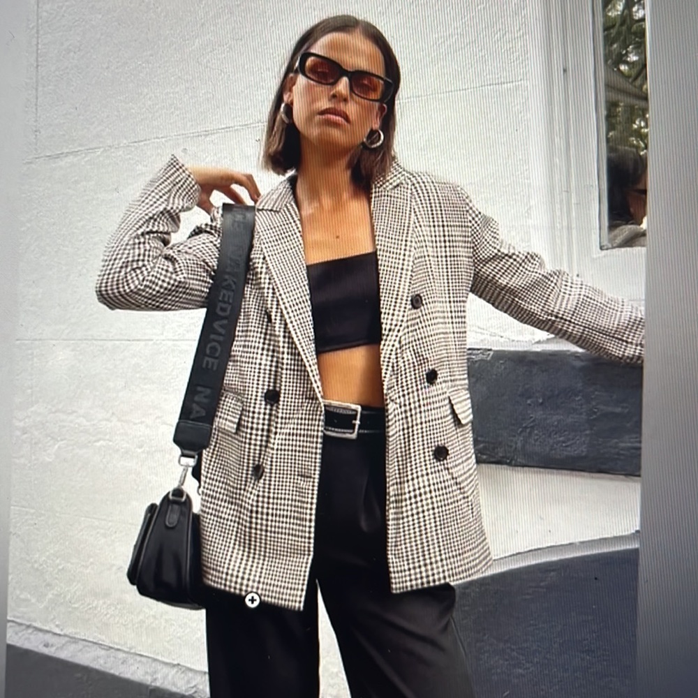 Princess Polly Mrs Nancy Plaid Beige Blazer